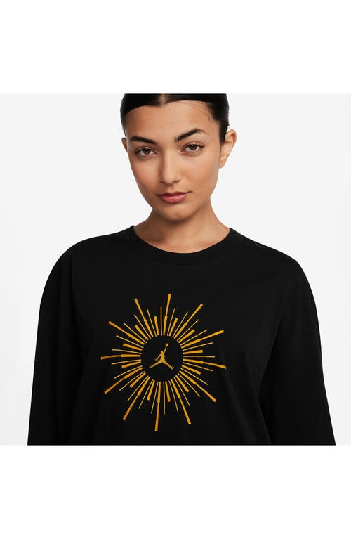 Shop Jordan Flight Heiress Of Optimism Long Sleeve Oversize Cotton T-shirt In Black/yellow Ochre