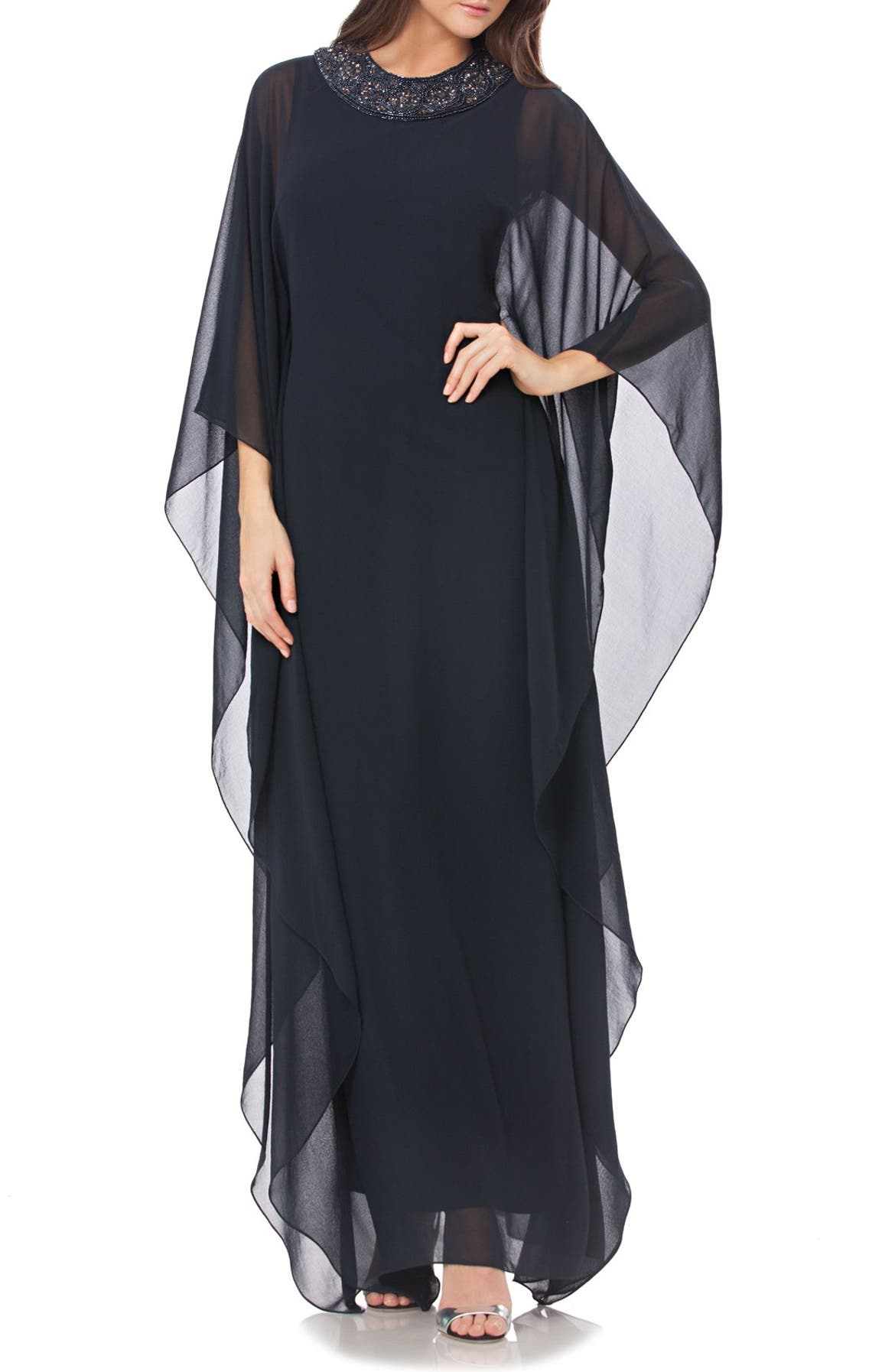 JS Collections Beaded Chiffon Caftan Gown | Nordstrom