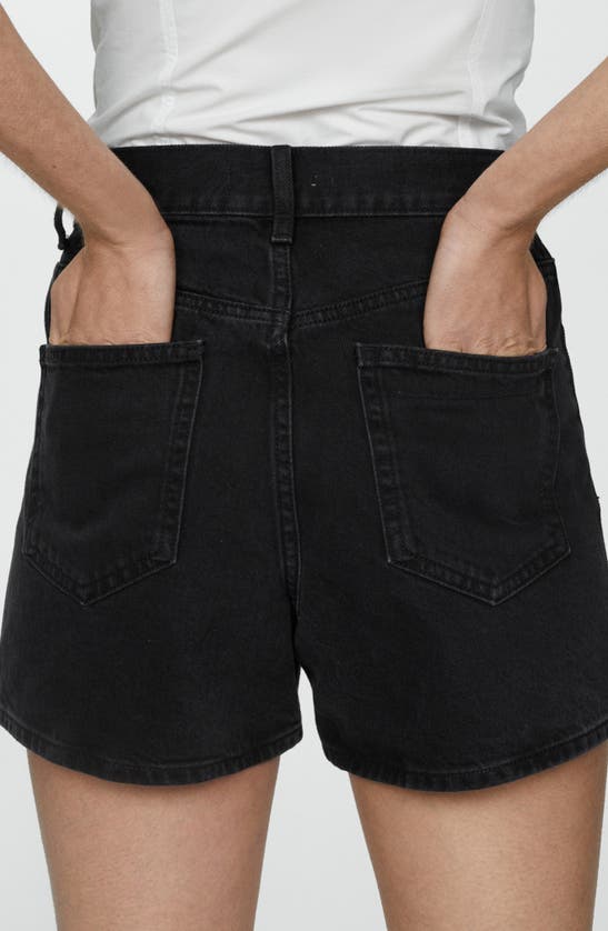 Shop Mango High Waist Denim Shorts In Black