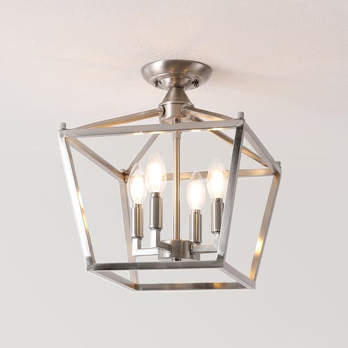 Jonathan Y Plains 4-light Iron Modern Farmhouse Led Flush Mount In Nickel