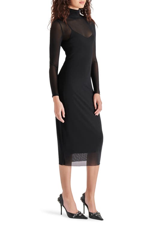 Shop Steve Madden Vivienne Long Sleeve Mesh Midi Dress In Black