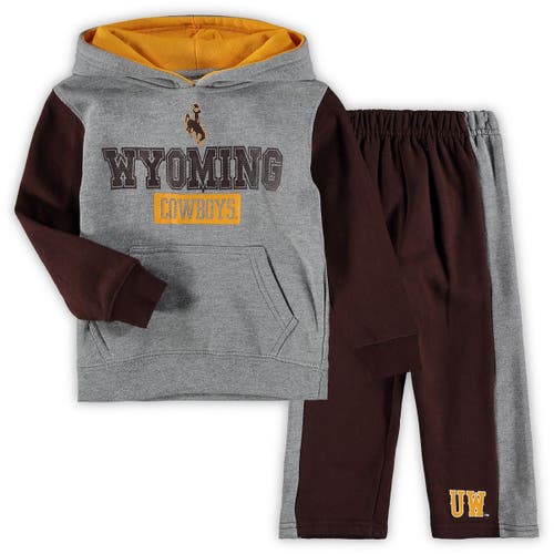 Toddler Colosseum Heathered Gray/Brown Wyoming Cowboys Back To School Fleece Hoodie And Pant Set in Heather Gray