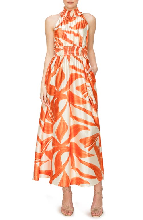 Geo Mock Neck Maxi Dress in Orange Print
