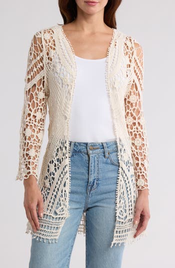 Forgotten Grace Crochet Duster Cardigan In Natural