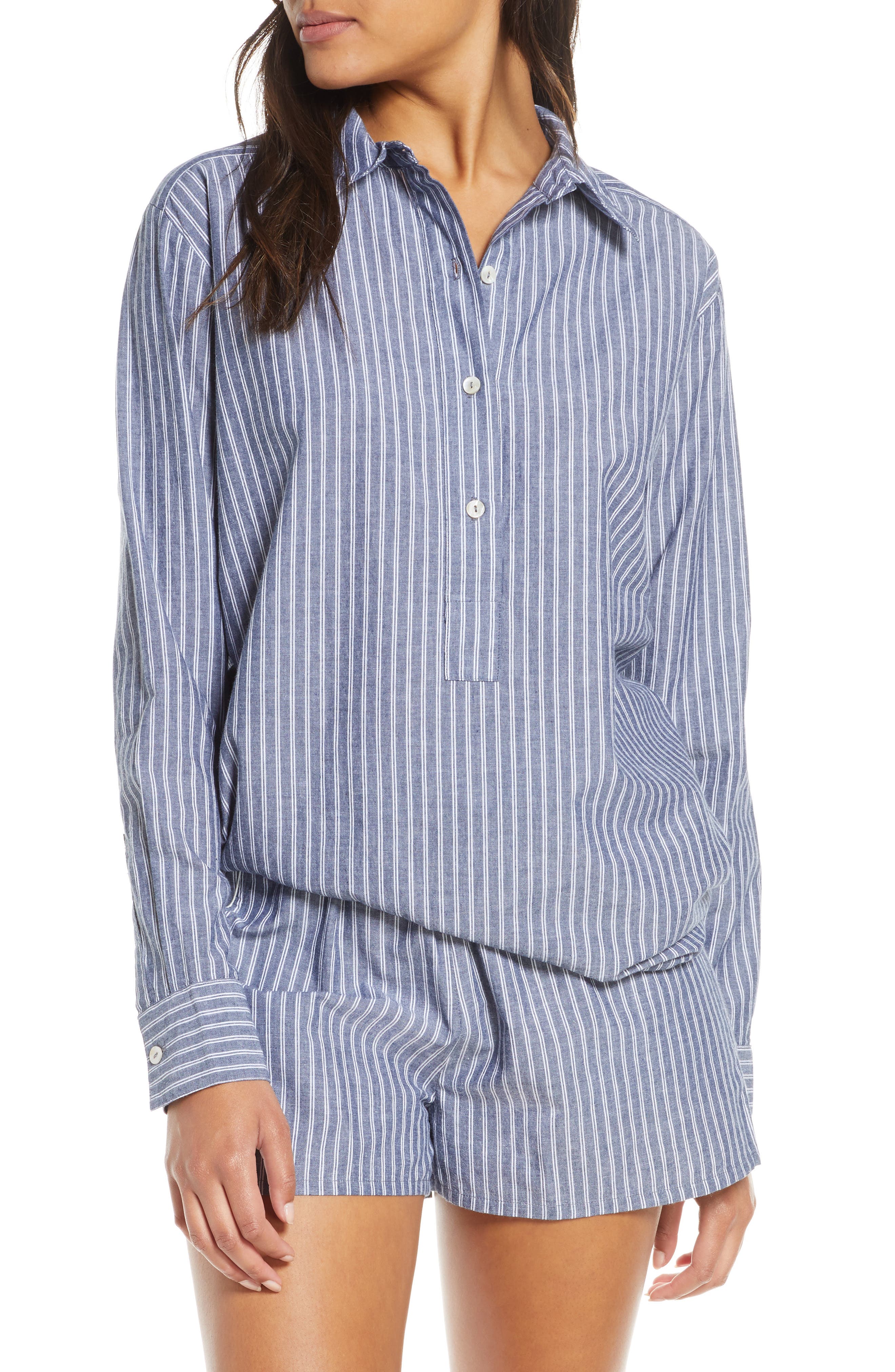 Naked Ethereal Stripe Sleep Shirt, Blue