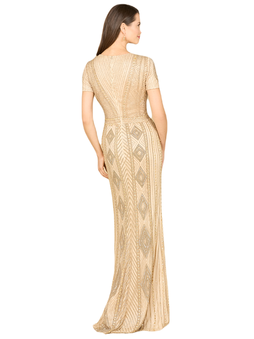 Lara New York Closed Back, Cap Sleeve Dress In Champagne