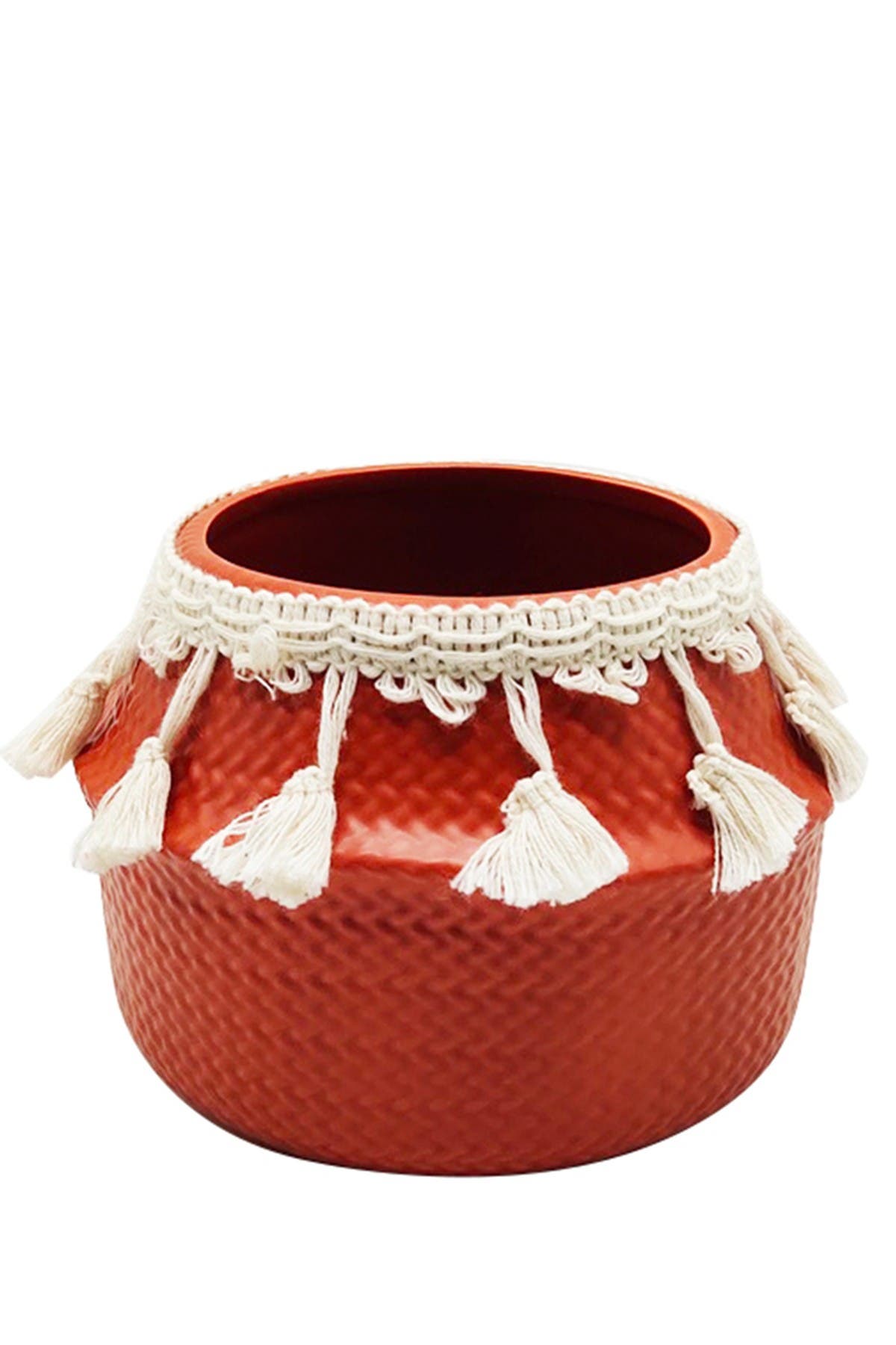 Drew Derose Designs Ceramic Tassel Trimmed Planter In Red