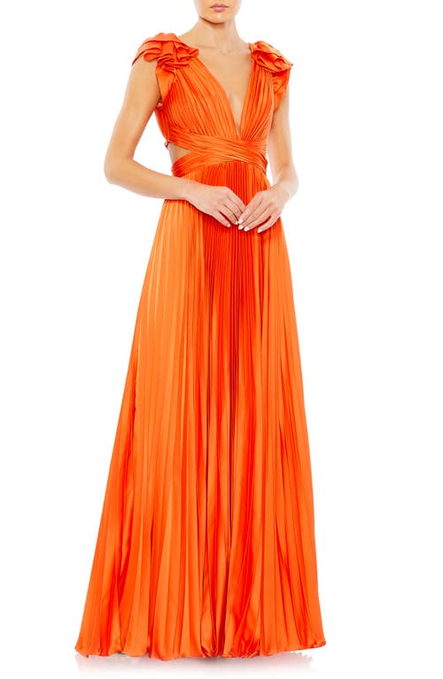 Plunge Neck Pleated A-Line Gown in Sunset