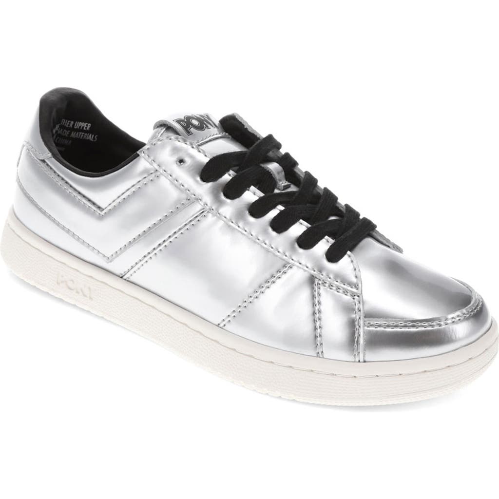 Pony Mens M-80 Low Metallic Genuine Leather Premium Lace Up Athletic Sneaker Shoe In Silver