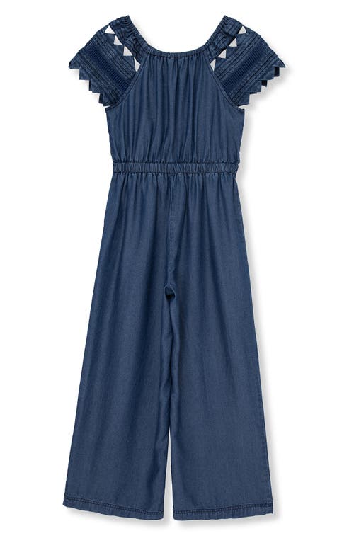 Shop Habitual Kids Kids' Embroidered Wide Leg Denim Jumpsuit In Indigo