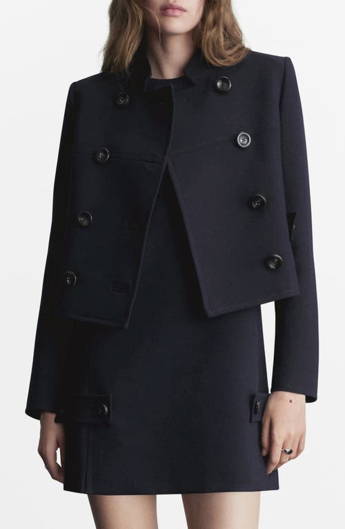 Shop Mango Double Breasted Crop Jacket In Dark Navy