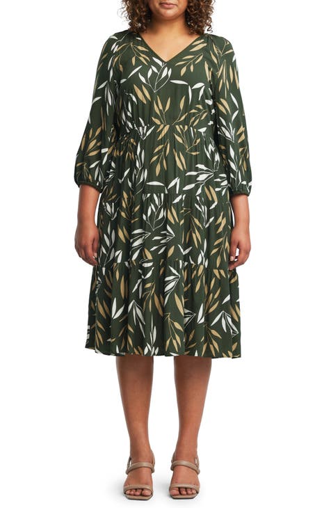 Brighton Foliage Print Midi Dress (Plus)