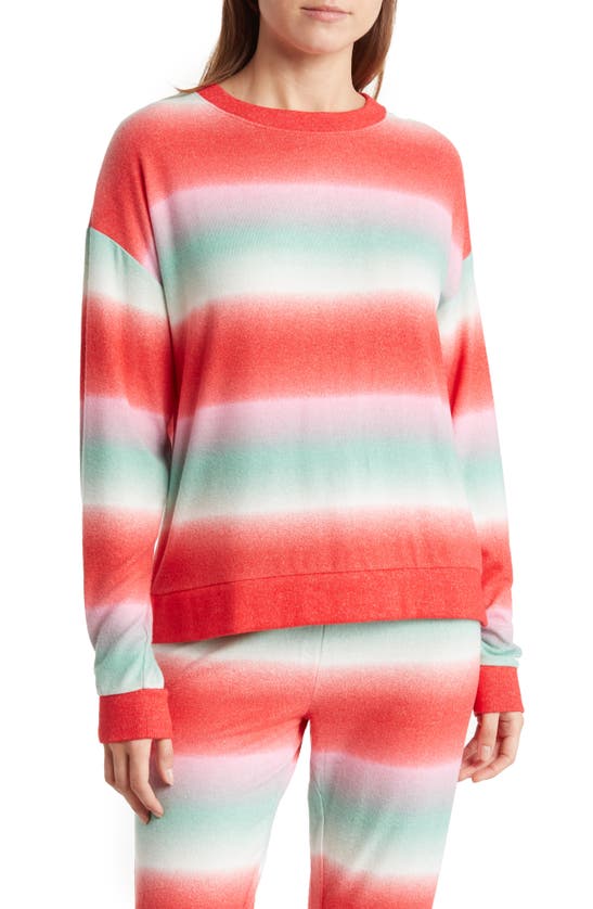 Abound Cozy Crew Neck Sweatshirt In Red Chinoise Ombre Stripe