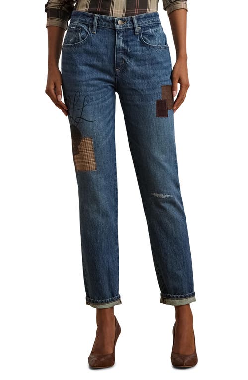 Shop Lauren Ralph Lauren Patch Ankle Tapered Boyfriend Jeans In Harvest Wash