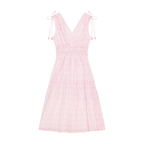 Shop Mer St. Barth Noemie Ruched Shoulder Tie Maxi Dress In Soft Pink Ikat