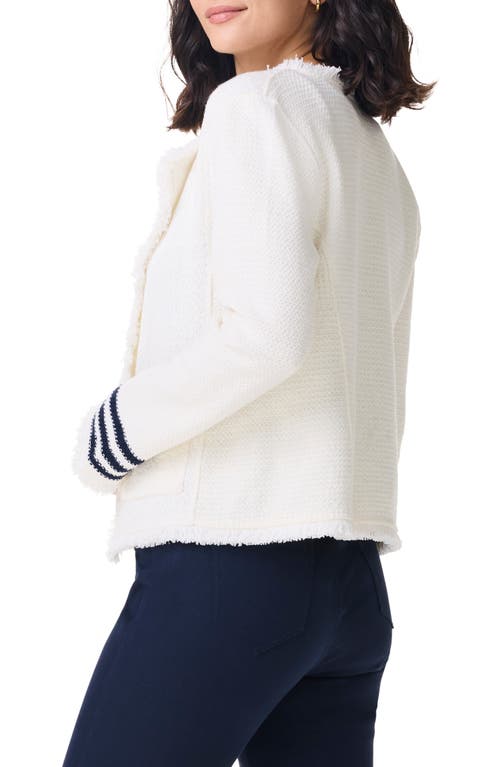 Nic + Zoe Nic+zoe Petite Subtle Stripe Fringe Mix Knit Jacket In Cream Multi