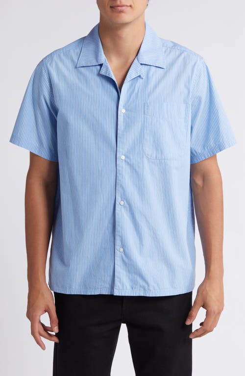 Shop Les Deux Lawson 2.0 Stripe Poplin Camp Shirt In White/surf Blue