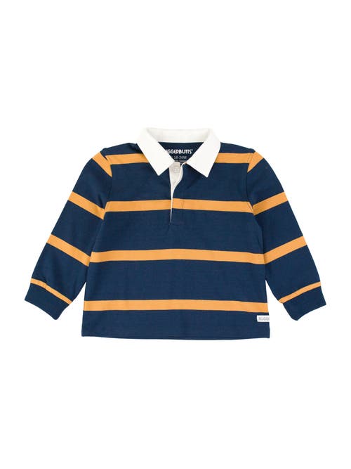 Shop Ruggedbutts Boys Long Sleeve Rugby Polo In Navy & Honey Wide Stripe