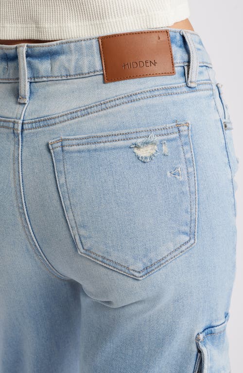 Hidden Jeans Mid Rise Ankle Straight Leg Cargo Jeans In Light Wash