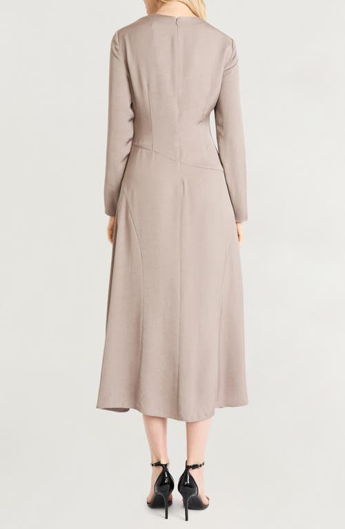 Shop Luxely Funnel Neck Long Sleeve Midi Dress In Taupe Gray