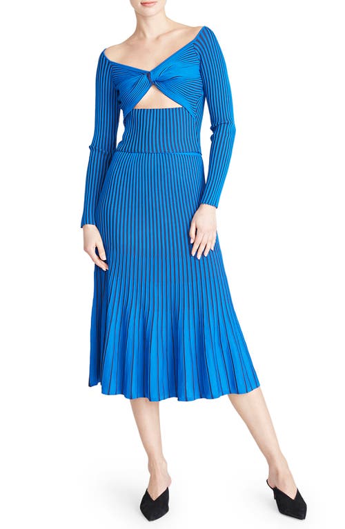 AMUR Jena Ribbed Midi Skirt in Canal Blue