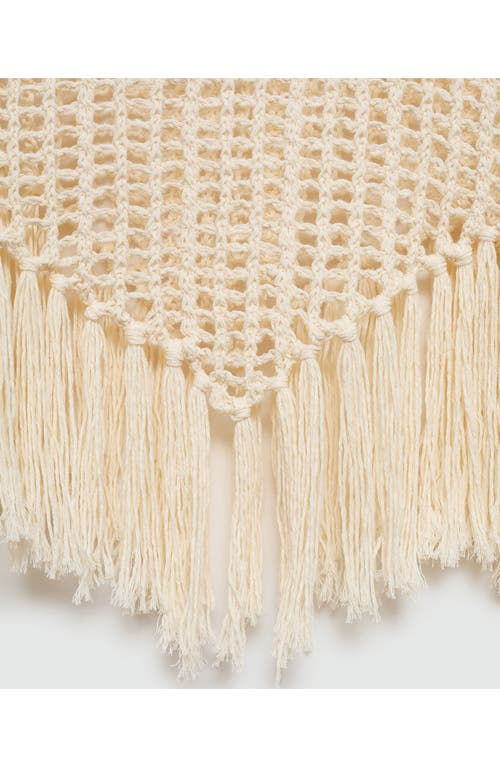 Mango Openwork Crop Fringe Sweater In Ecru