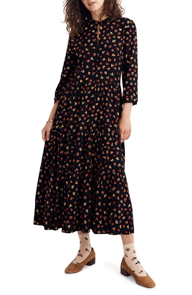 Madewell Feline Floral Button Front Tier Midi Dress | Nordstrom