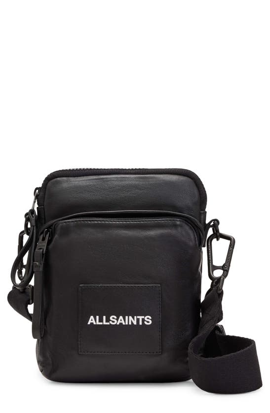 Allsaints Falcon North/south Leather Crossbody Bag In Black