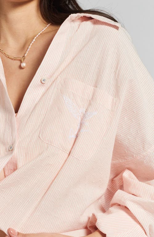 Peachaus Yew Striped Ethical-cotton Pajama Shirt In Dawnlight Coral