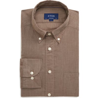 Eton Soft Casual Line Slim Fit Flannel Shirt - Brown