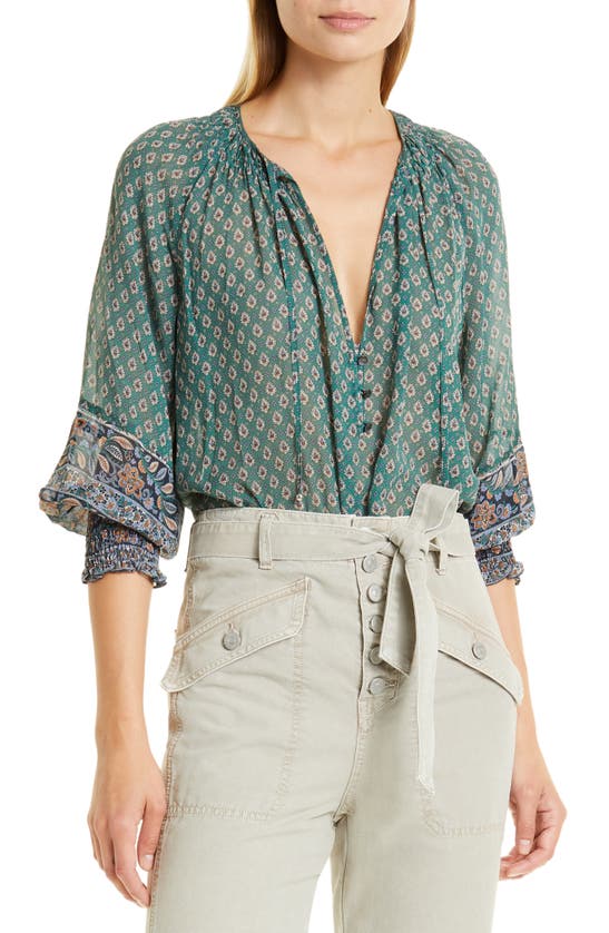 Veronica Beard Amato Foulard Print Silk Blouse In Seaglass Multi