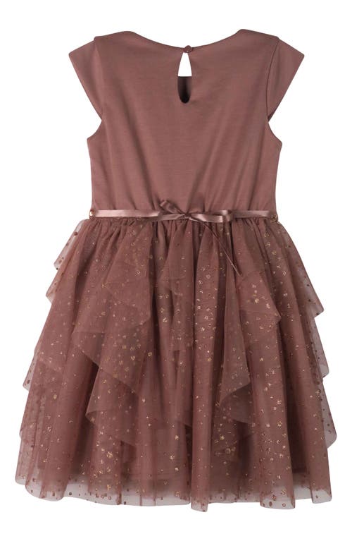 Shop Zunie Kids' Glitter Mesh Cascade Party Dress In Mocha Rose Gold