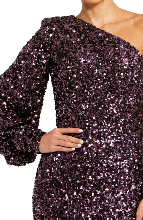 Shop Mac Duggal Sequin One-shoulder Column Gown In Aubergine