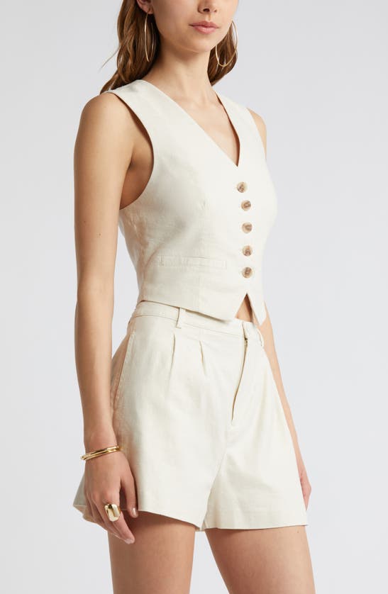 Open Edit Linen Blend Vest In Ivory Dove