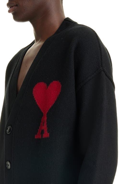 Shop Ami Alexandre Mattiussi Ami Paris Ami De Coeur Wool Cardigan In Black/red/009