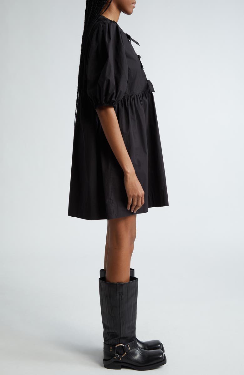 Ganni Tie Front Puff Sleeve Organic Cotton Poplin Minidress, Alternate, color, 