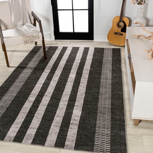Jonathan Y Vichy Geometric Striped Machine-washable Area Rug In Black/ivory