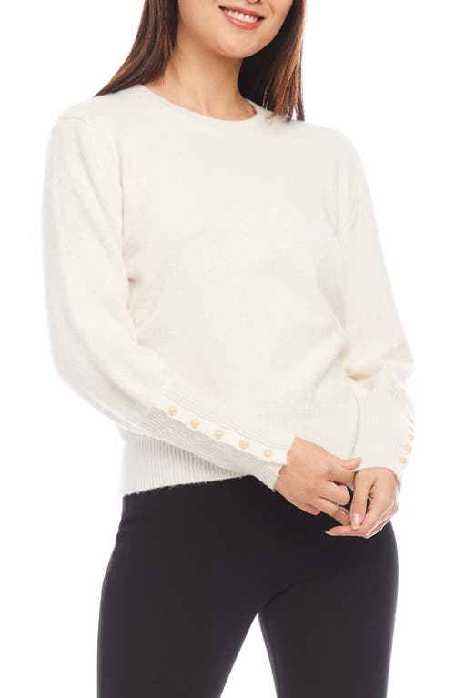 Shop Karen Kane Button Cuff Crewneck Sweater In Cream