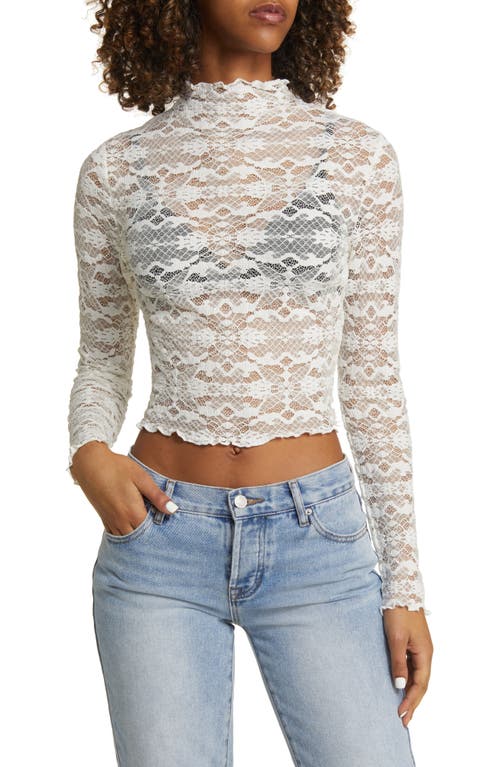 Mock Neck Lace Top in White Blanc