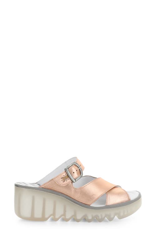 Fly London Bocy Strappy Wedge Slide Sandal In Blush Gold Idra