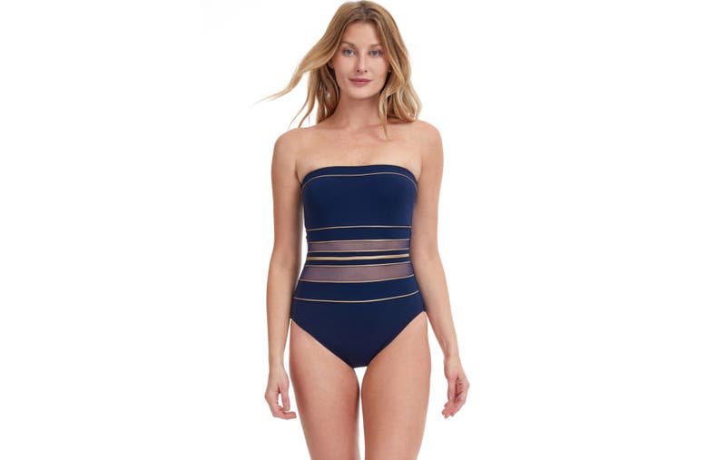 Gottex Onyx Bandeau One Piece Swimsuit In Navy/gold