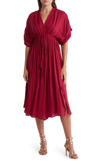 Wishlist Dolman Sleeve Tie Waist Midi Dress In Burgundy