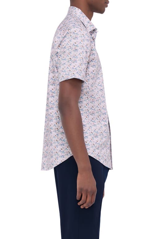 Shop Bugatchi Miles Ooohcotton® Leaf Print Short Sleeve Button-up Shirt In Dusty Rose