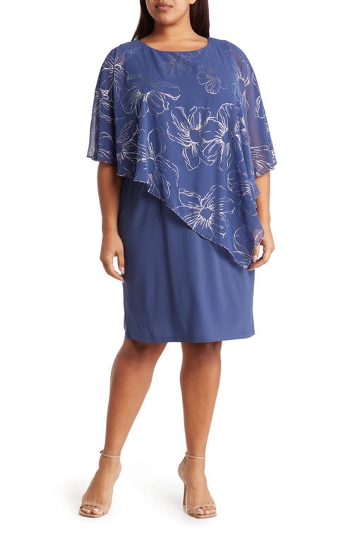 SL FASHIONS Floral Asymmetric Popover Shift Dress Wedgewood at Nordstrom, W