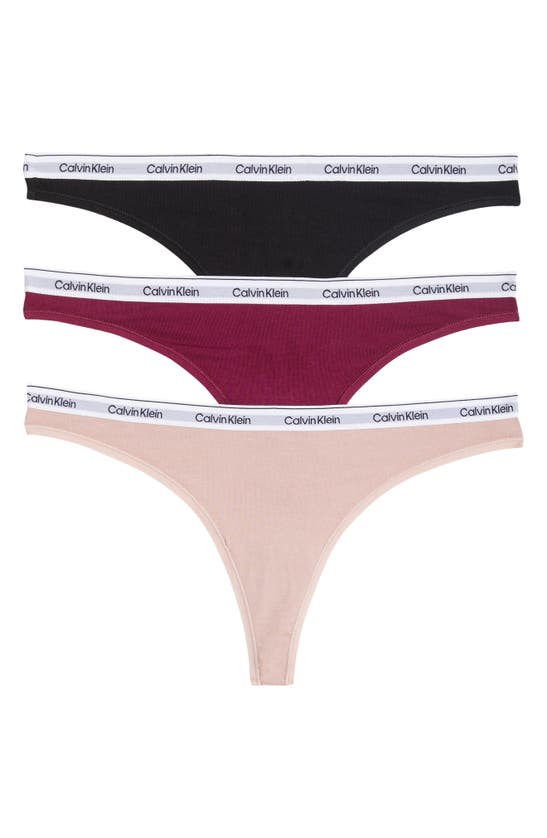Shop Calvin Klein 3-pack Cotton Thongs In Np6 Purple Poti