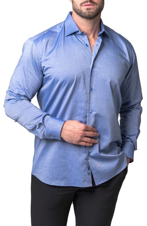 Maceoo Classic Fit Shiny Finish Button-Up Shirt Blue at Nordstrom,