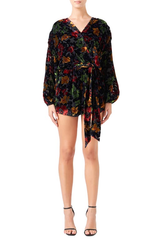 Endless Rose Burnout Velvet Romper Black at Nordstrom,