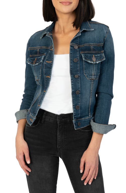 KUT from the Kloth Amelia Denim Trucker Jacket in Main With Dark Stone at Nordstrom, Size Large