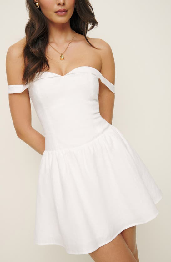 Shop Reformation Sora Off The Shoulder Linen Minidress In White