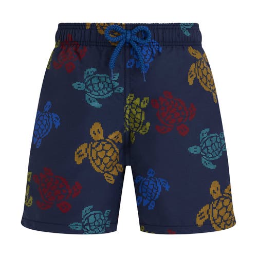 Vilebrequin X Falke Ronde Des Tortues Tricot Swim Shorts In Bleu Marine